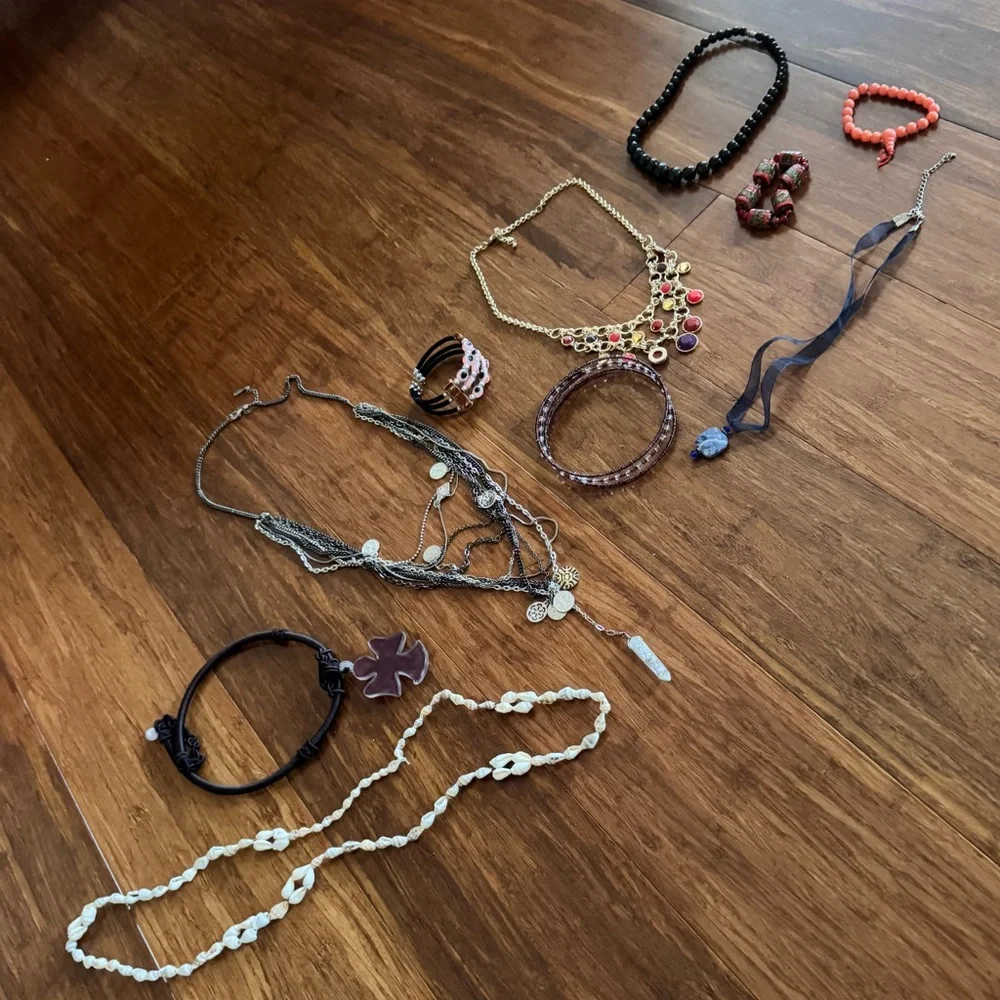 Vintage 10pc SET Boho Necklace Bracelet Choker Silver Gold Multicolor Beaded